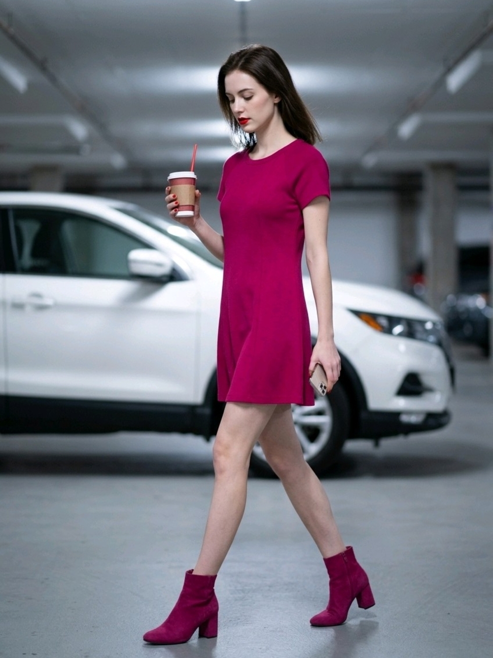 LOFT Burgundy Short Sleeve Shift Dress Casual Cotton XS